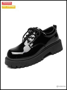 Men's Platform Chunky Oxfords Patent Leather Lace Up Dress Shoes Business Casual